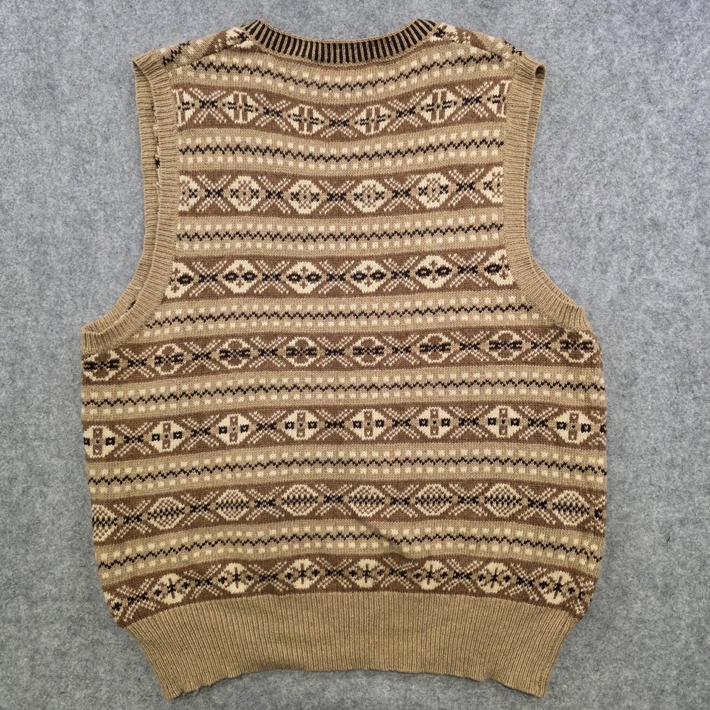 Polo Ralph Lauren Sweater Vest Mens Large Brown Cotton Cashmere Fair Isle V Neck - Picture 8 of 9